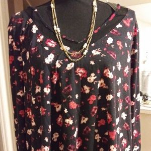 Lane Bryant Red/Black Floral Mesh Top 18/20